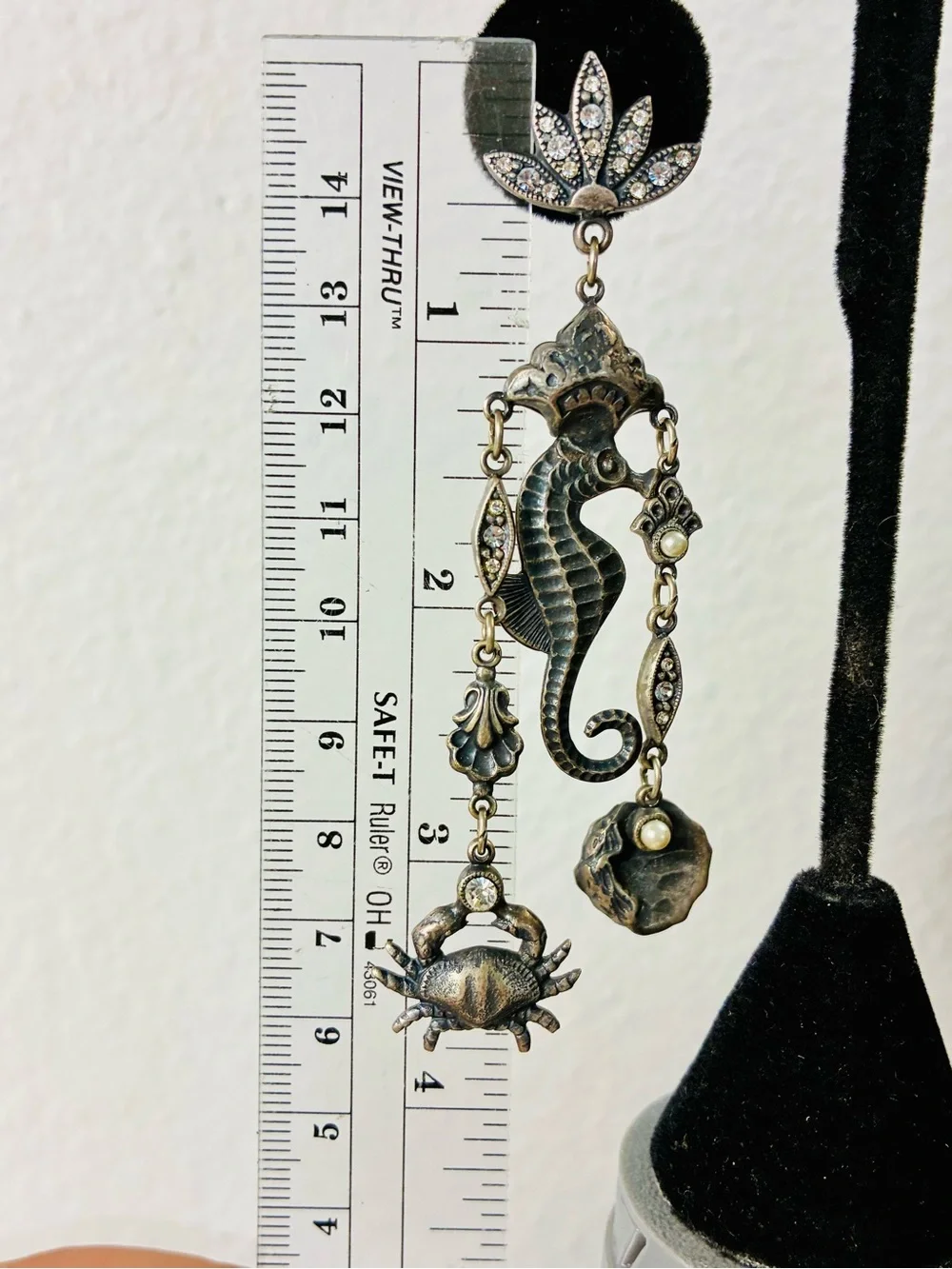 VTG Banana Bob Art Deco Style Sea Horse Dangling Chandelier Pierced Earrings EUC